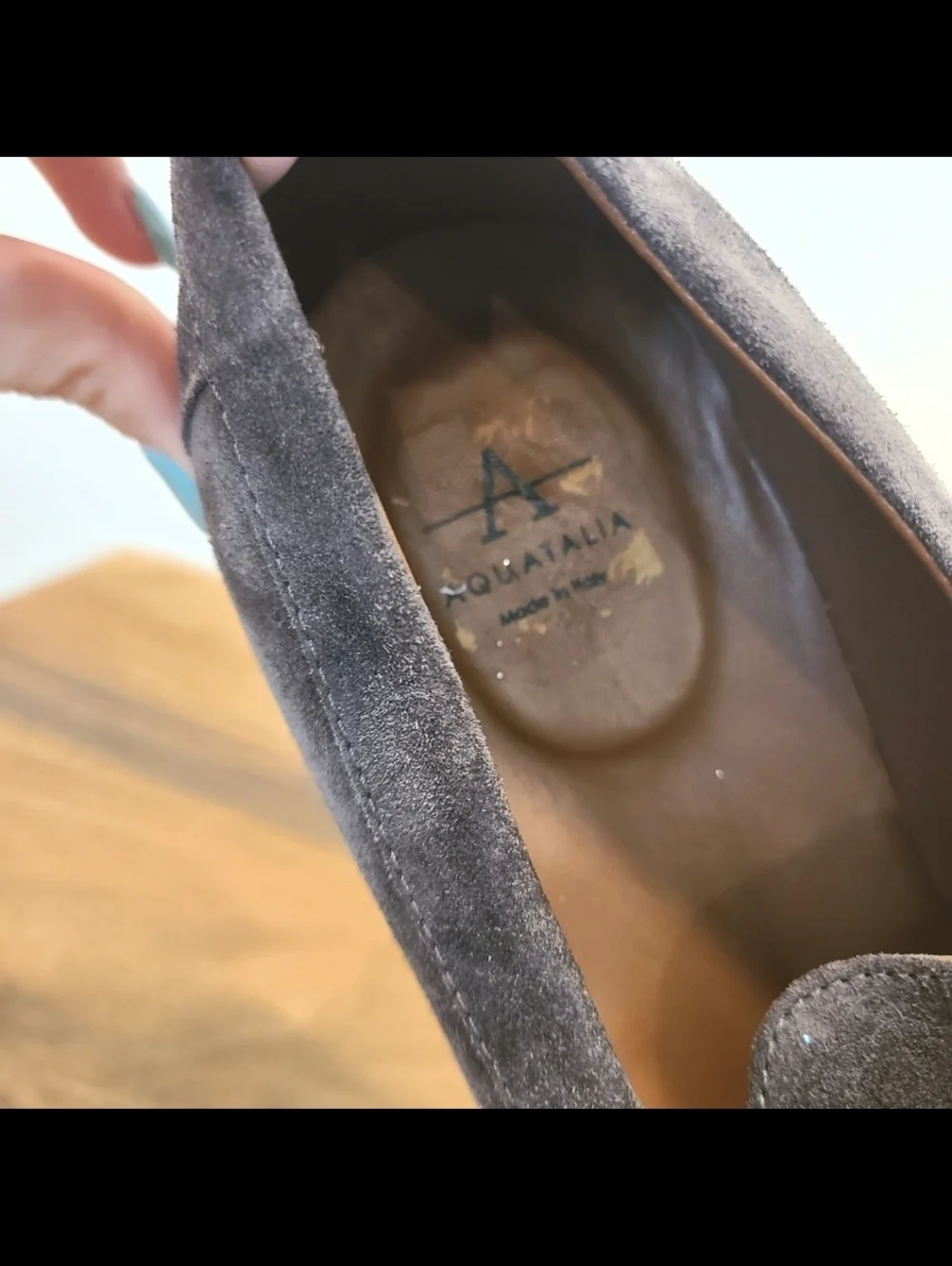 Aquatalia Orina Gray Suede Lug Sole Loafers